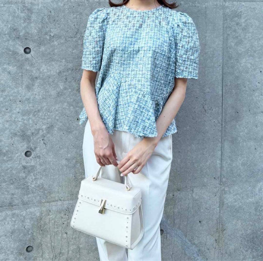 CELFORD ブラッシュドレースペプラムトップス BLU F 新品未使用タグ付