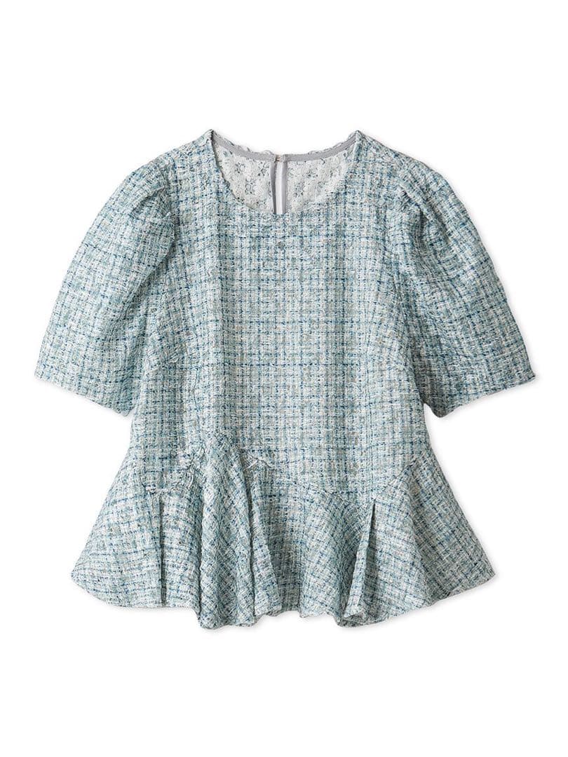 CELFORD ブラッシュドレースペプラムトップス BLU F 新品未使用タグ付