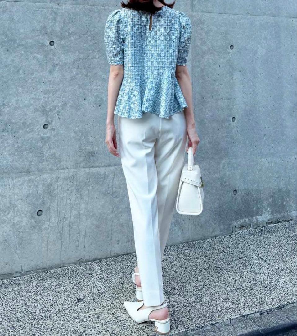 CELFORD ブラッシュドレースペプラムトップス BLU F 新品未使用タグ付