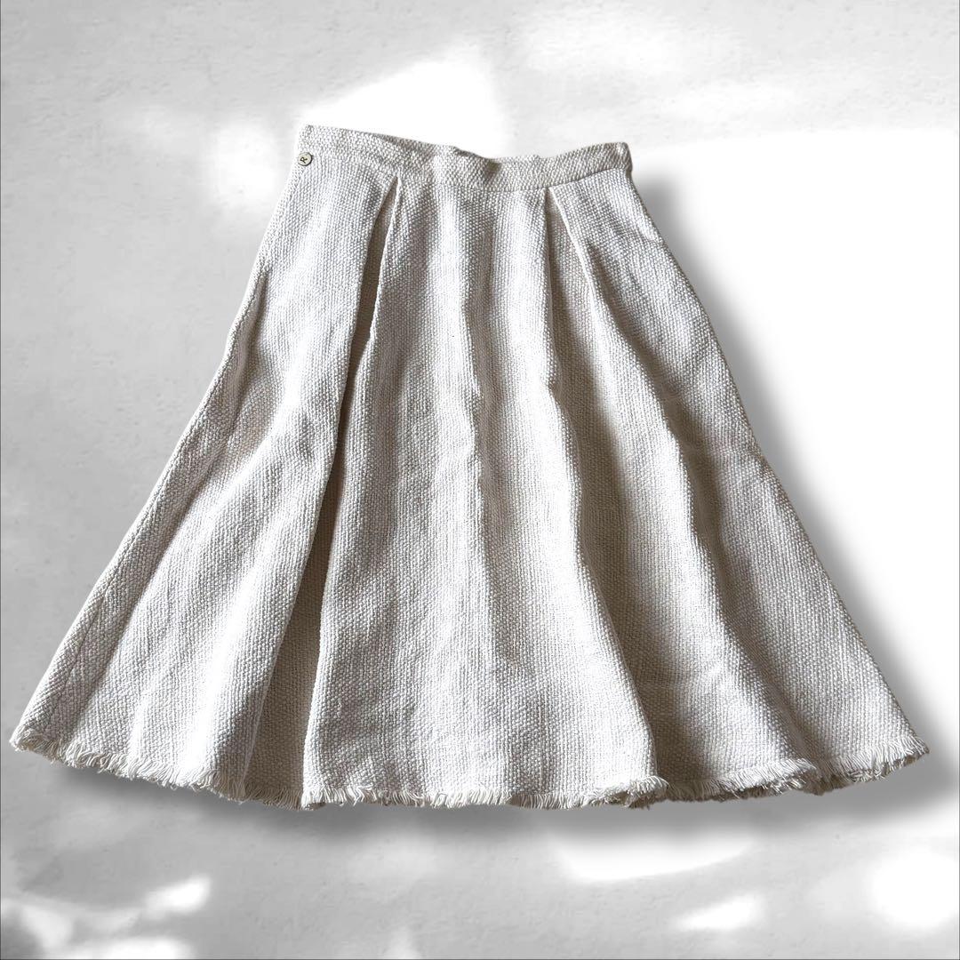 45r 45rpm コットン　編み地　フリンジ　タックフレアスカート　キナリ系