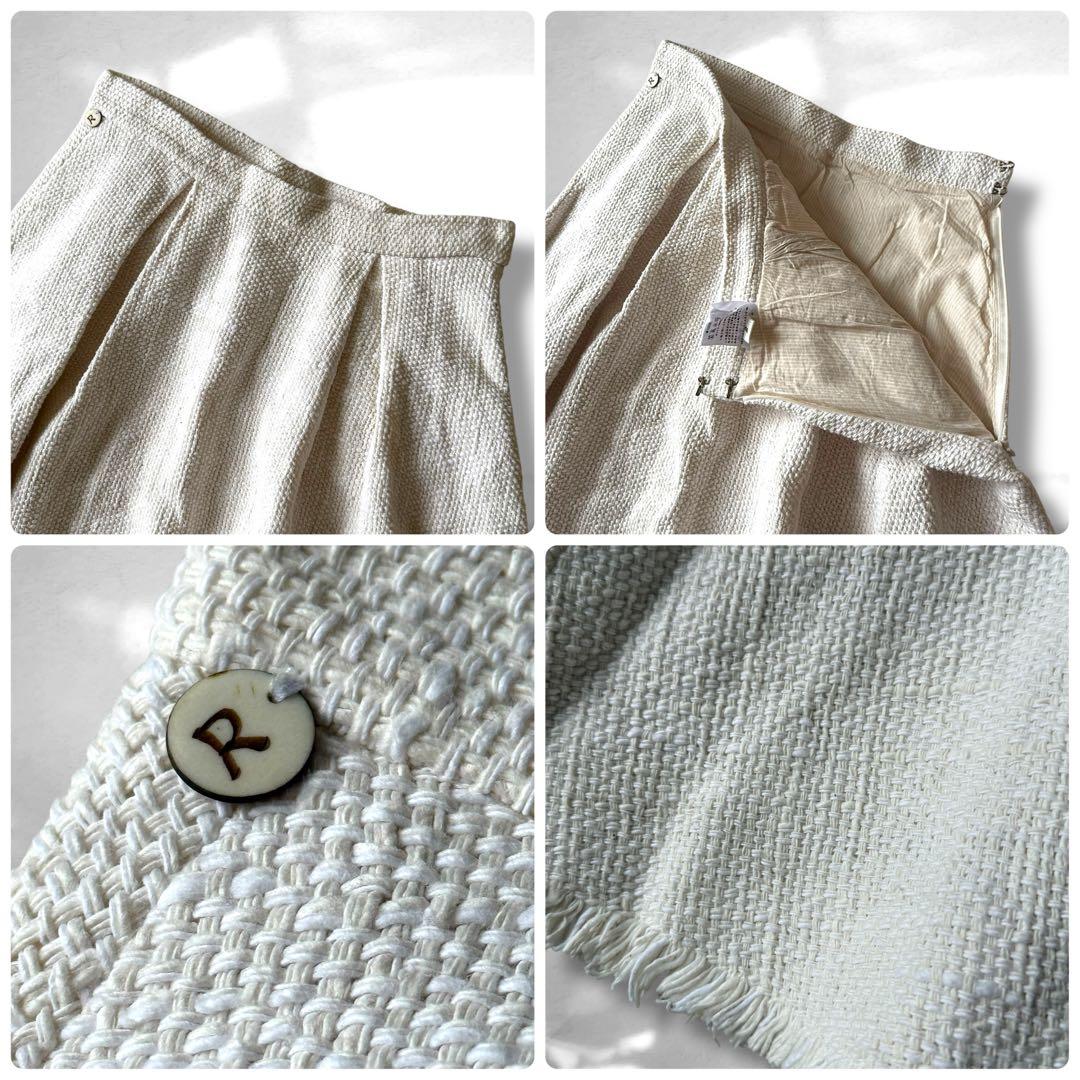 45r 45rpm コットン　編み地　フリンジ　タックフレアスカート　キナリ系