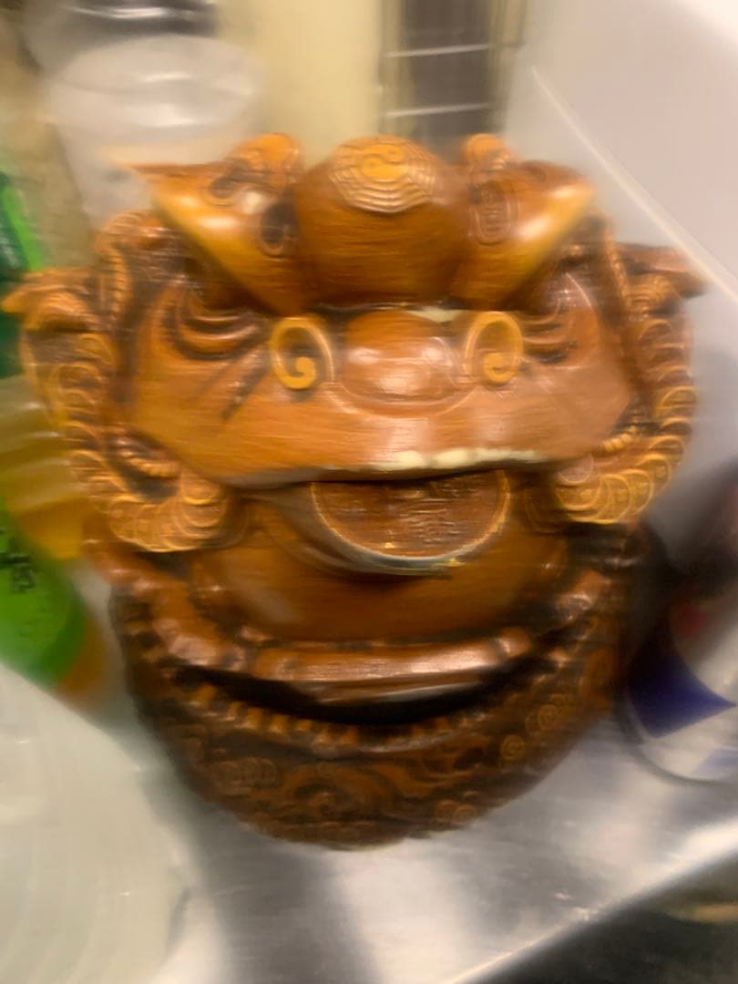 木製 獅子の顔 置物