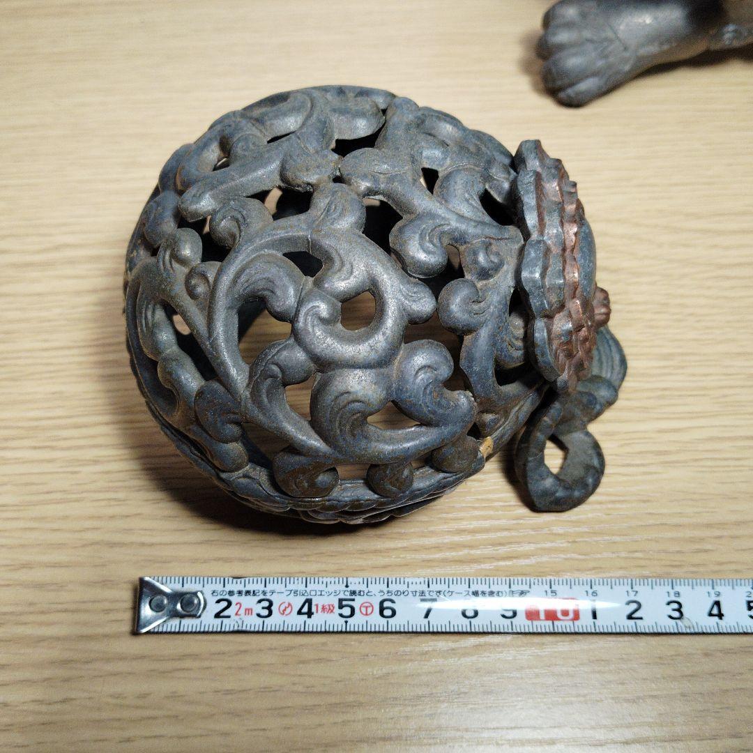 玉乗り銅獅子置物