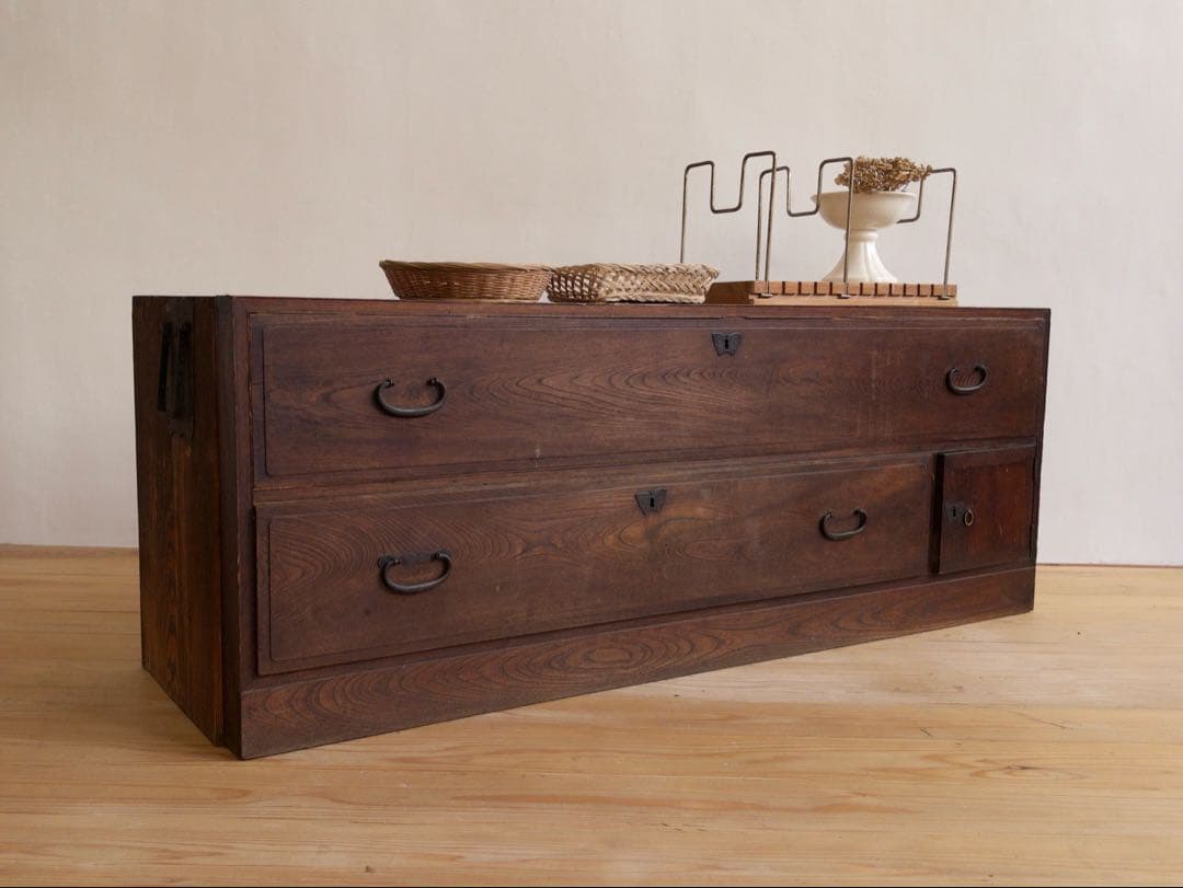 木製　二段チェスト　引き出し　和箪笥　古道具　サイドボード　収納棚