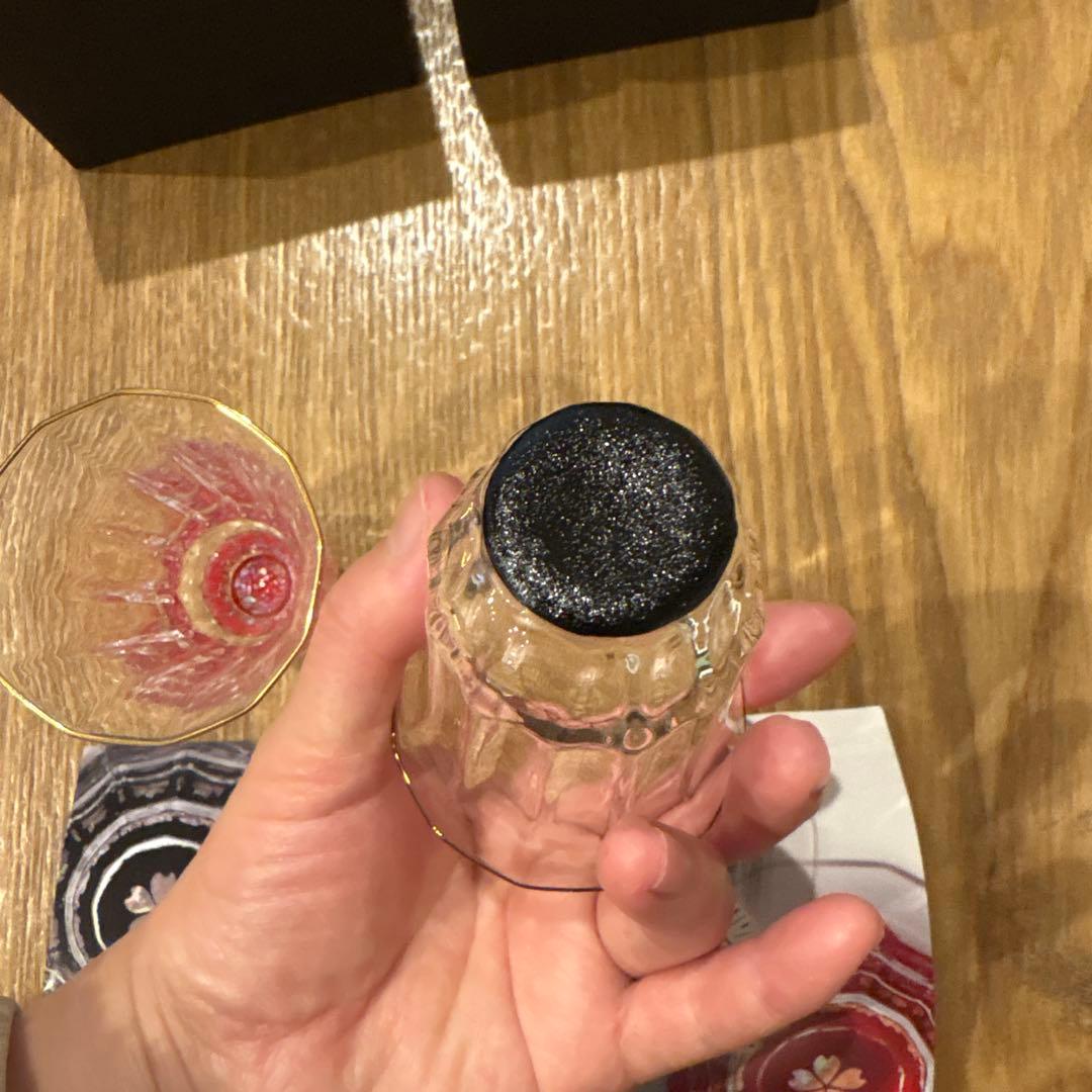 螺鈿グラス【金杯（万華鏡）】ペア 石垣（貝入）黒・朱 高岡漆器