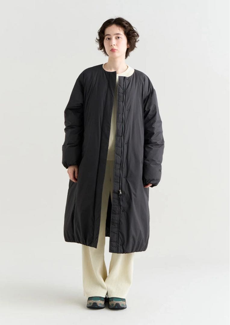 NANGA ノーカラーダウンコート ブラック Lサイズ