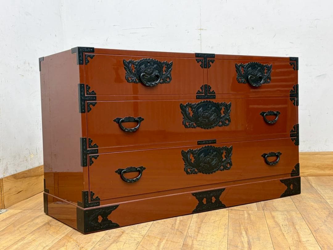 T7838☆美品☆特注品☆岩谷堂箪笥☆整理箪笥☆朱塗りチェスト☆ケヤキ☆漆塗り