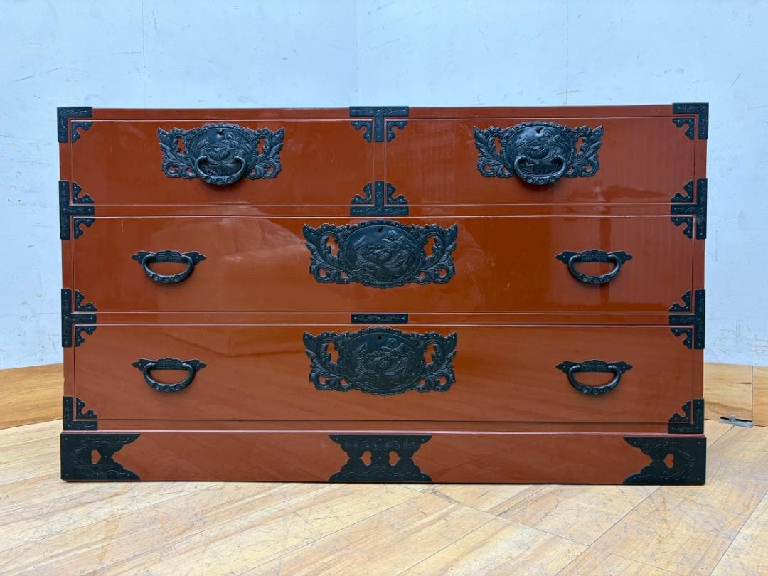 T7838☆美品☆特注品☆岩谷堂箪笥☆整理箪笥☆朱塗りチェスト☆ケヤキ☆漆塗り