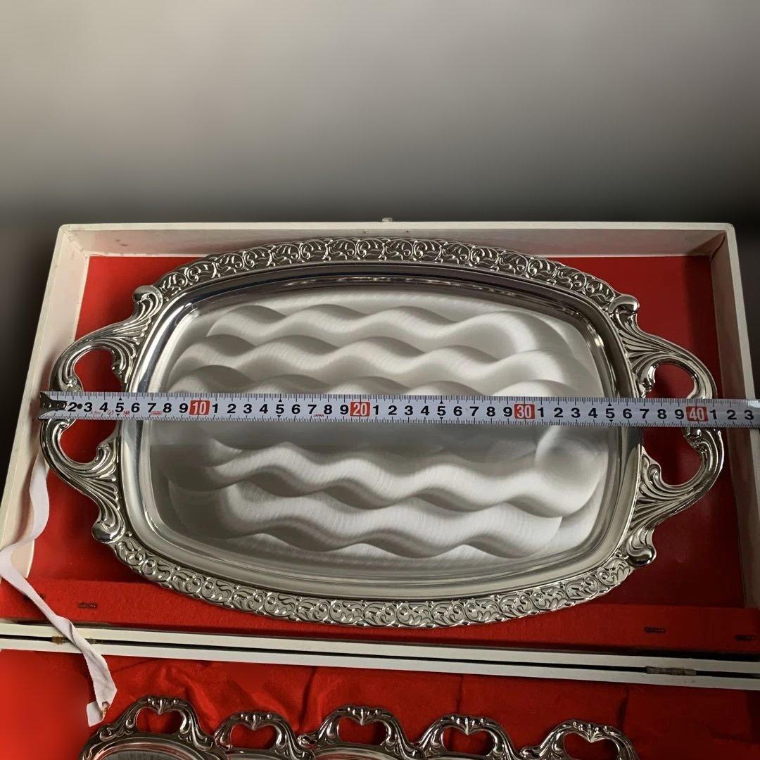 【未使用】【昭和レトロ】ステンレス アズマ　食器セット 波模様