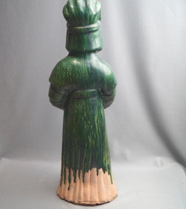 旧家蔵出し　中国　漢時代　緑釉　婦人俑