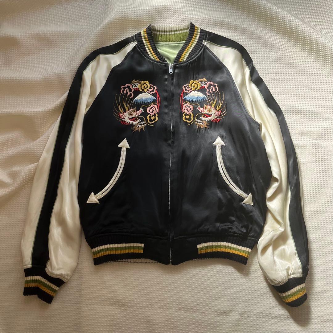 【希少】スカジャン　The Flat Head フラットヘッド 虎　龍　黒　S