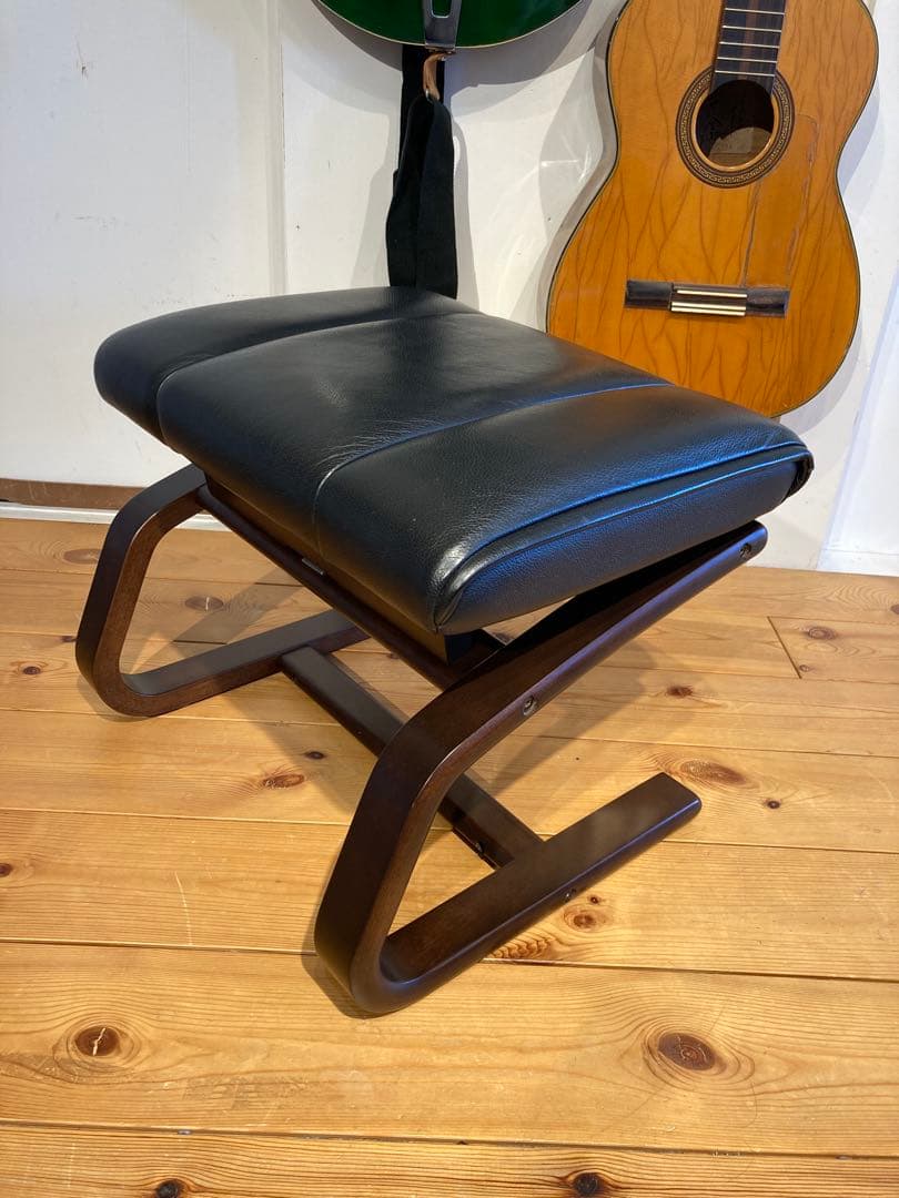 画像29枚 冨士ファニチア ブラック 本革 レザー オットマン スツール リク