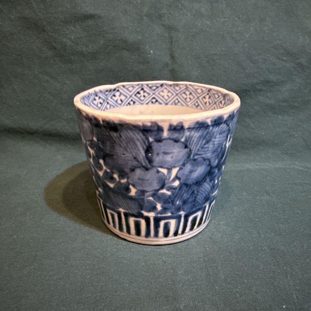 古伊万里　蕎麦猪口　江戸後期　花草唐草文