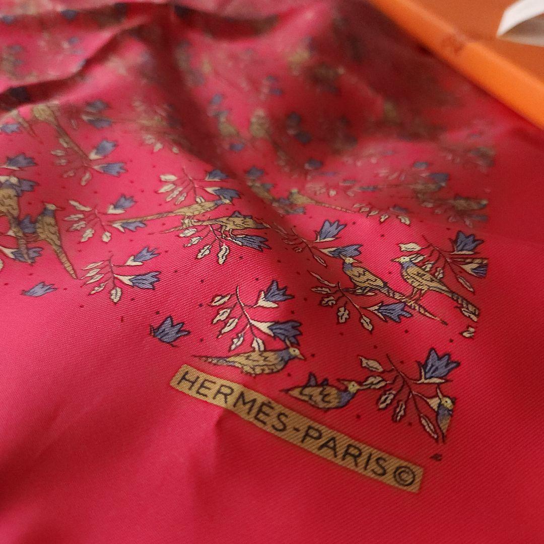 美品 エルメス シルクスカーフ カレ45 プチカレ 赤 希少デザイン