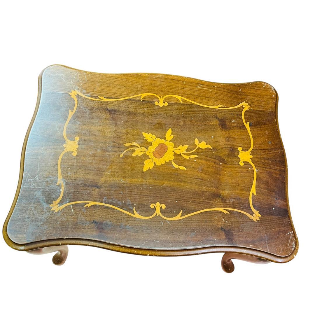 象嵌入り　ネストテーブルセット アンティーク　猫脚　3台