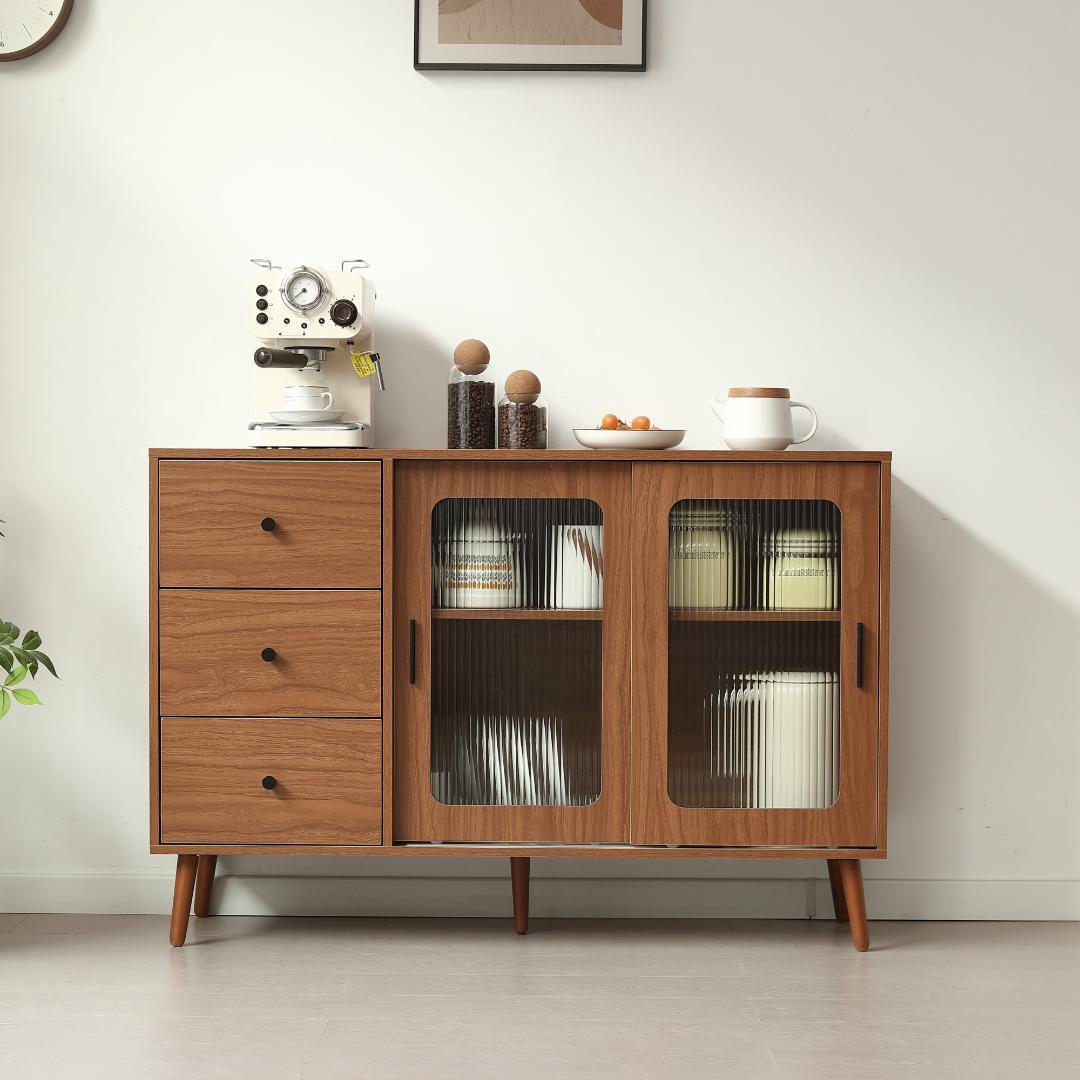 数量限定！キャビネット サイドボード整理タンス 北欧 木目調 おしゃれBROWN