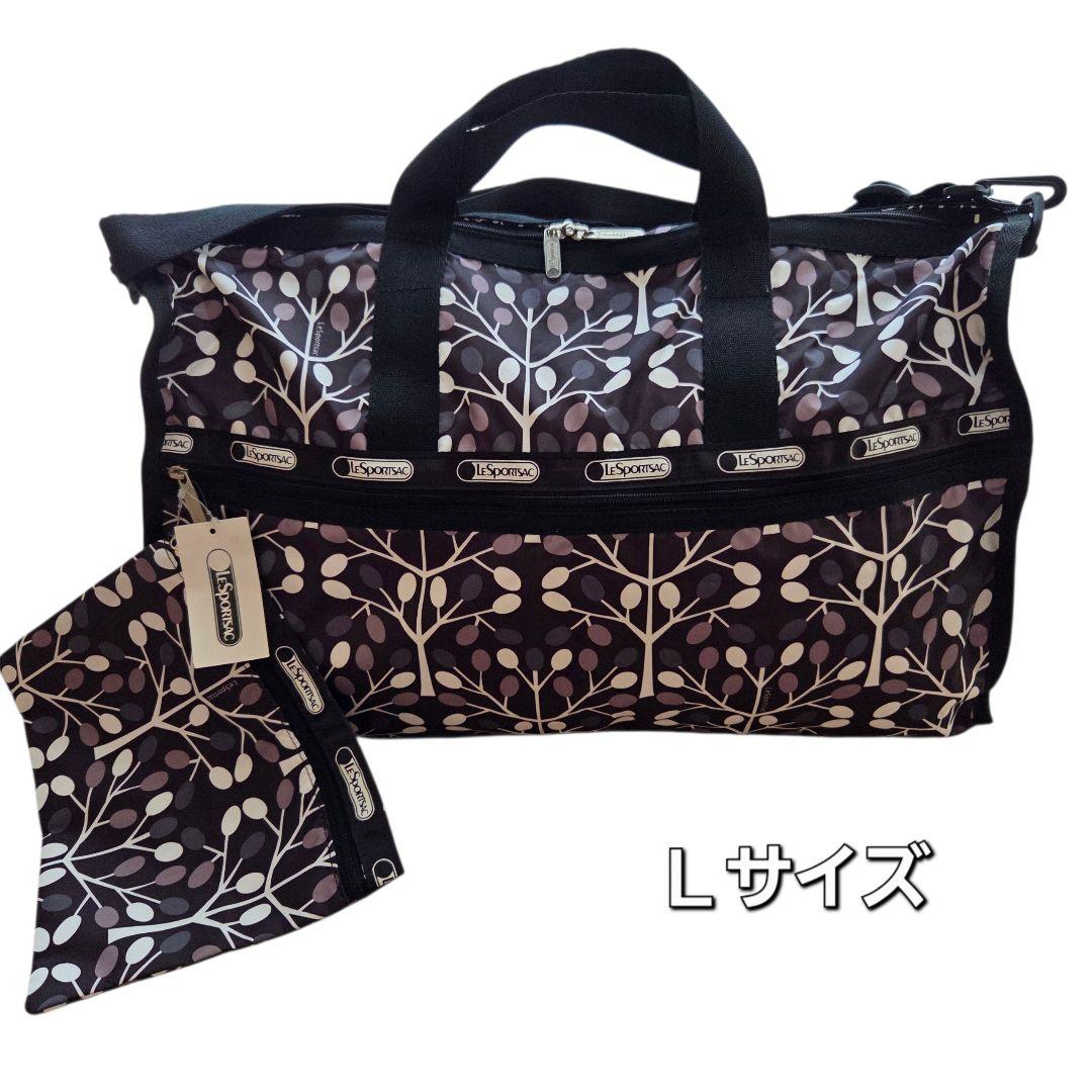 【新品タグ付】レスポートサック　北欧風　植物　木　ボストンバック　M　Ｌ　黒