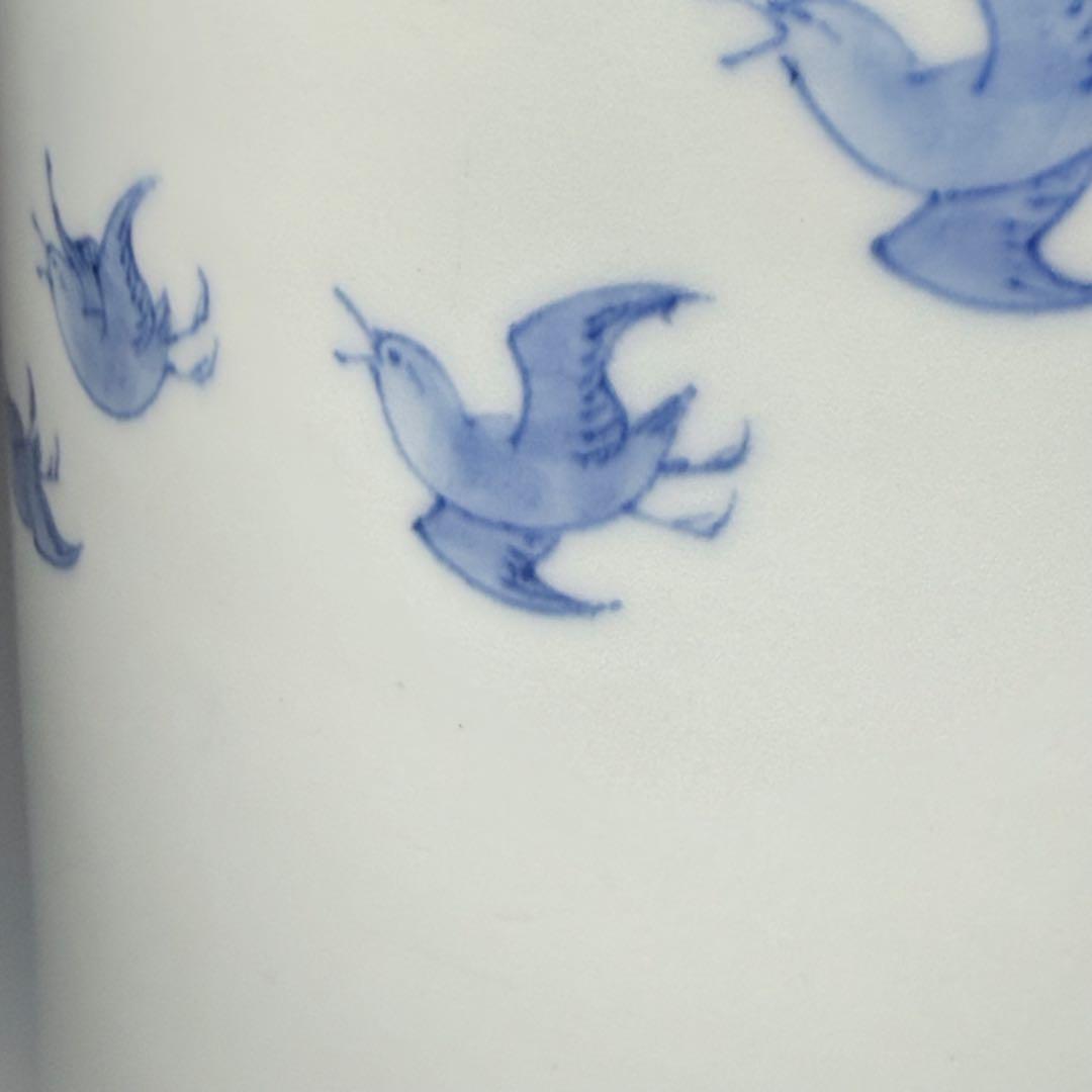 明治大正期　平戸焼　染付鳥文様水指　共箱　特注蓋付　茶道具　裏千家　表千家