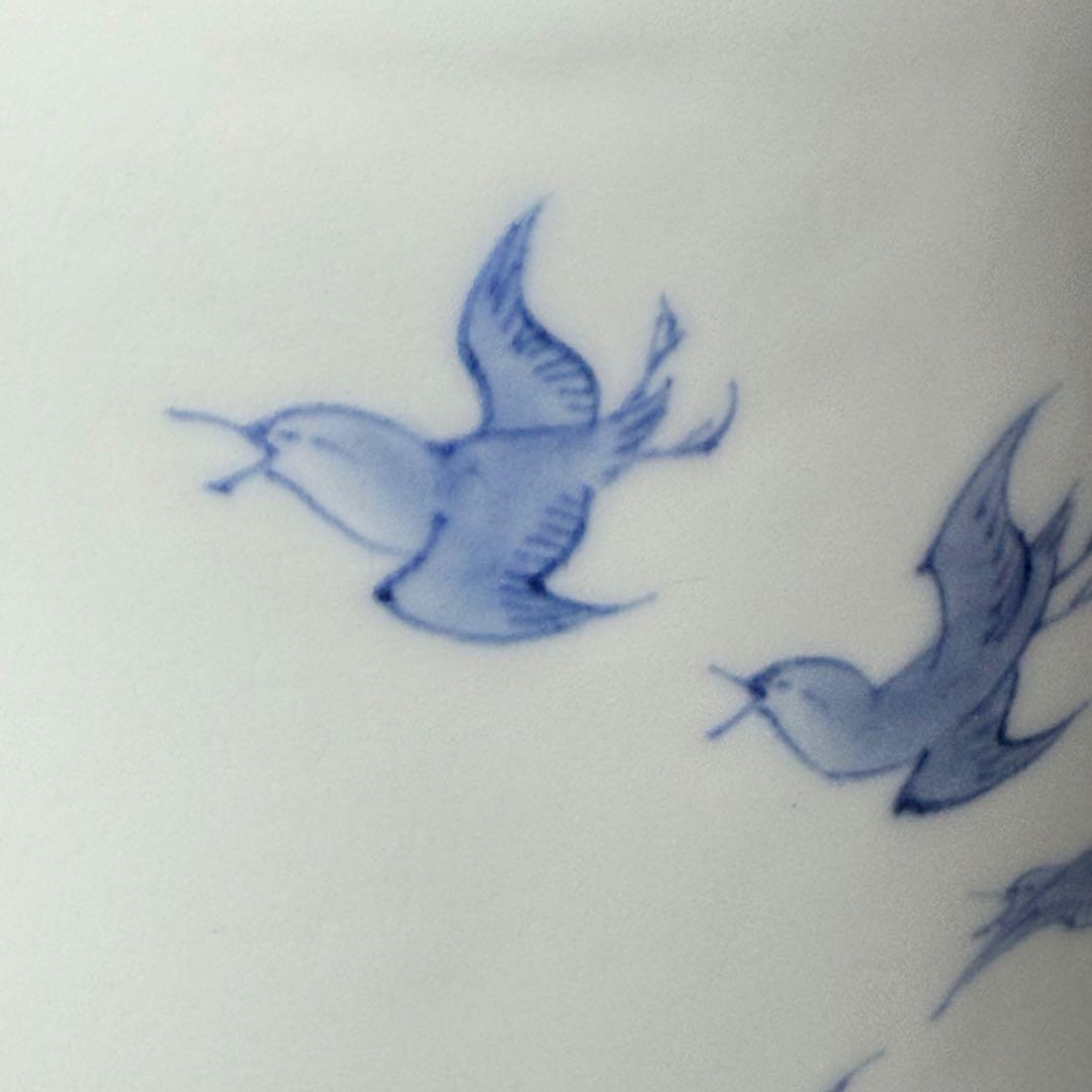 明治大正期　平戸焼　染付鳥文様水指　共箱　特注蓋付　茶道具　裏千家　表千家