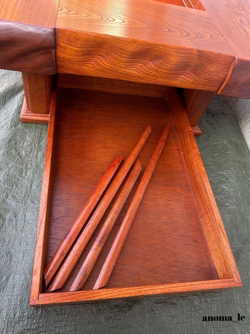 4003【座卓】伝統木芸士　石橋武士作　囲炉裏　欅　収納　和モダン◎