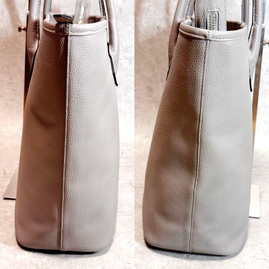 極美品 hinn ヒン トートバッグ シボ革 レザー グレー 大容量 A4○