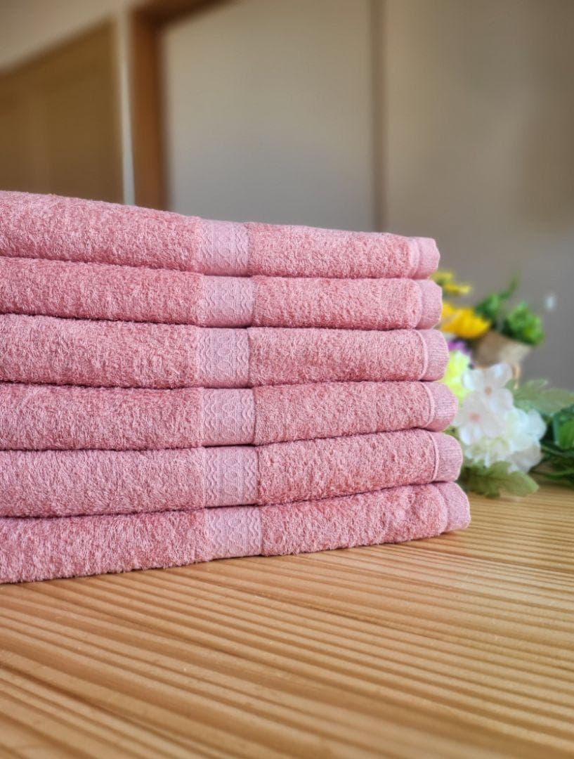 泉州タオル 高級綿糸サーモンピンクバスタオルセット6枚入 まとめ売り タオル新品