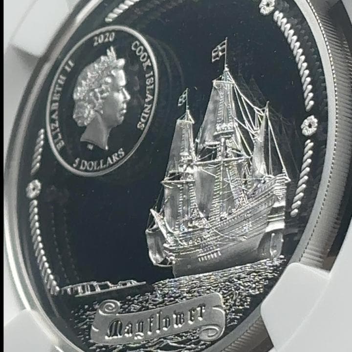 2020 クック諸島 メイフラワー号400周年 5ドル銀貨 PL70