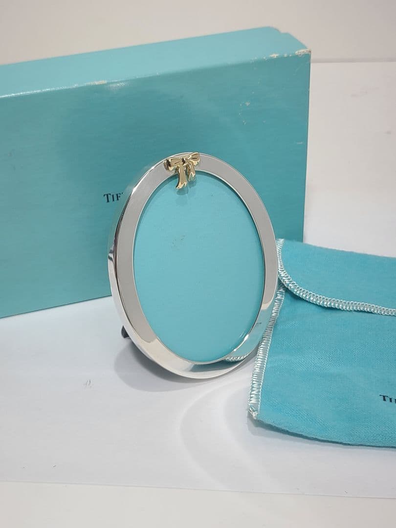 ティファニー　フォトスタンド　オーバル　リボン　925