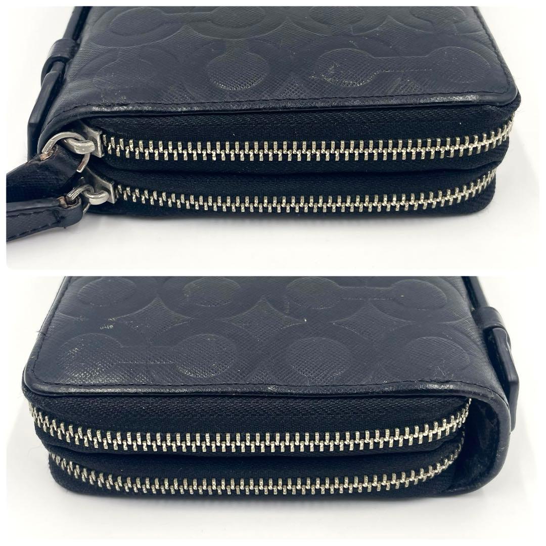 【美品】COACHコーチ シグネチャーエンボス Wジップ オーガナイザー 長財布