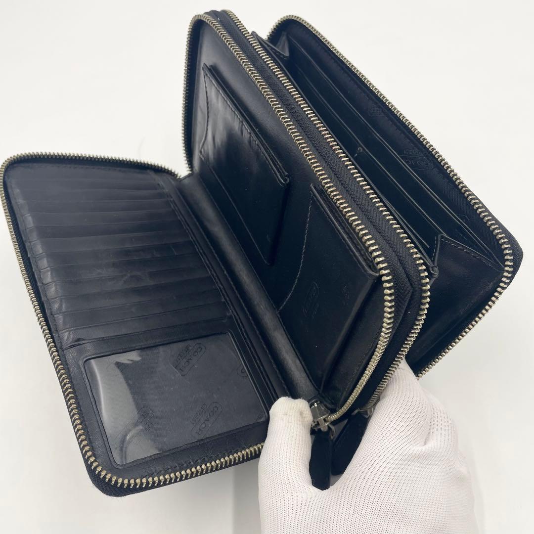 【美品】COACHコーチ シグネチャーエンボス Wジップ オーガナイザー 長財布