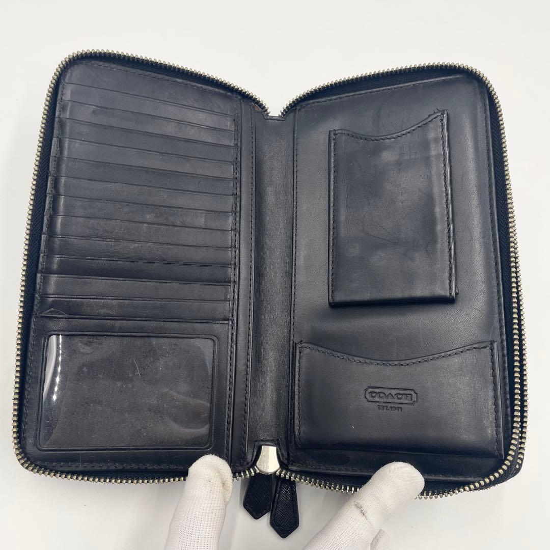 【美品】COACHコーチ シグネチャーエンボス Wジップ オーガナイザー 長財布
