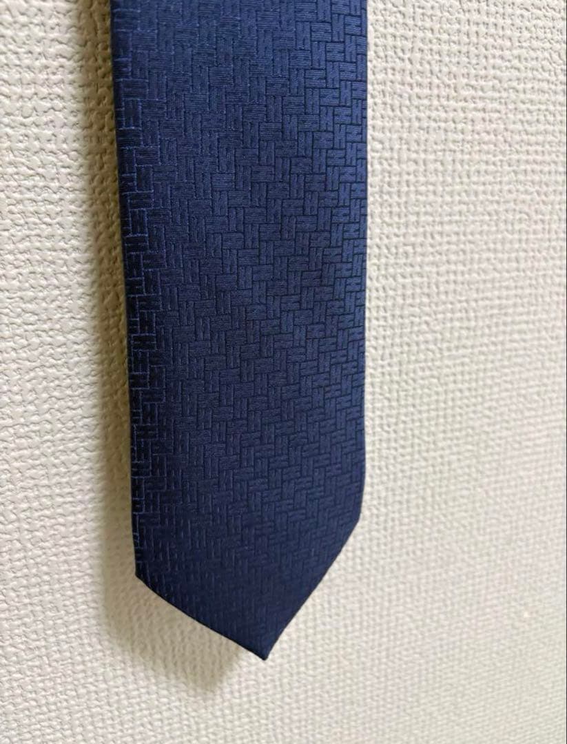 HERMES ネイビー テクスチャー ネクタイ
