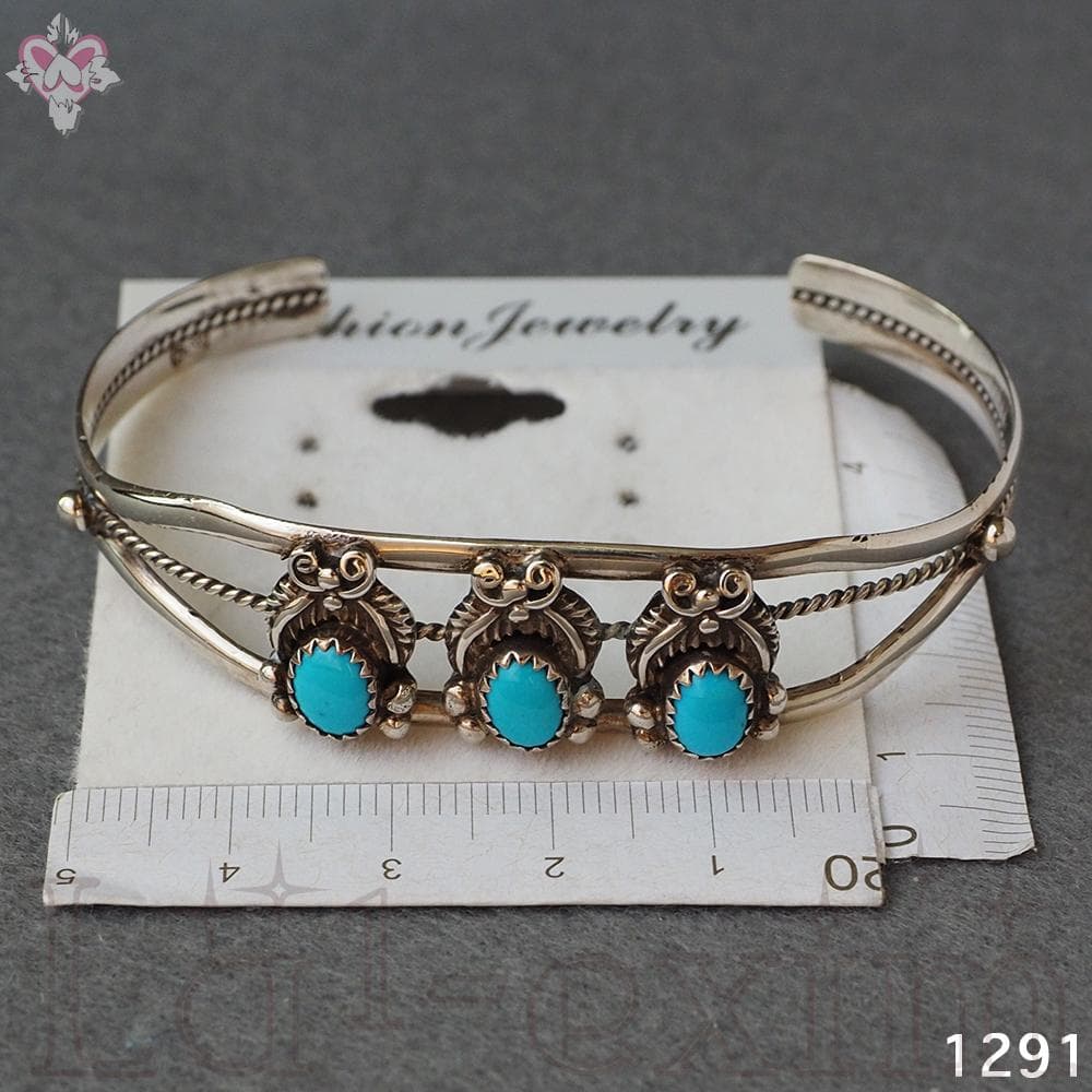 超美品 ターコイズ ３個 インディアンジュエリー 純銀 バングル 刻印 ナバホ族