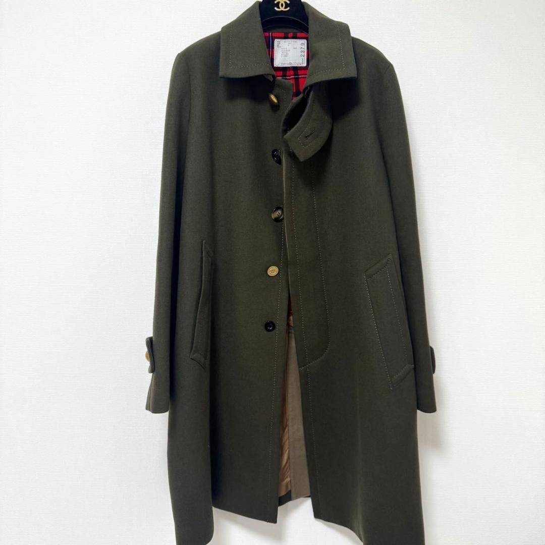 ほぼ新品✨sacai　メルトン　ロングコート　ミリタリー　裏地　チェック　2