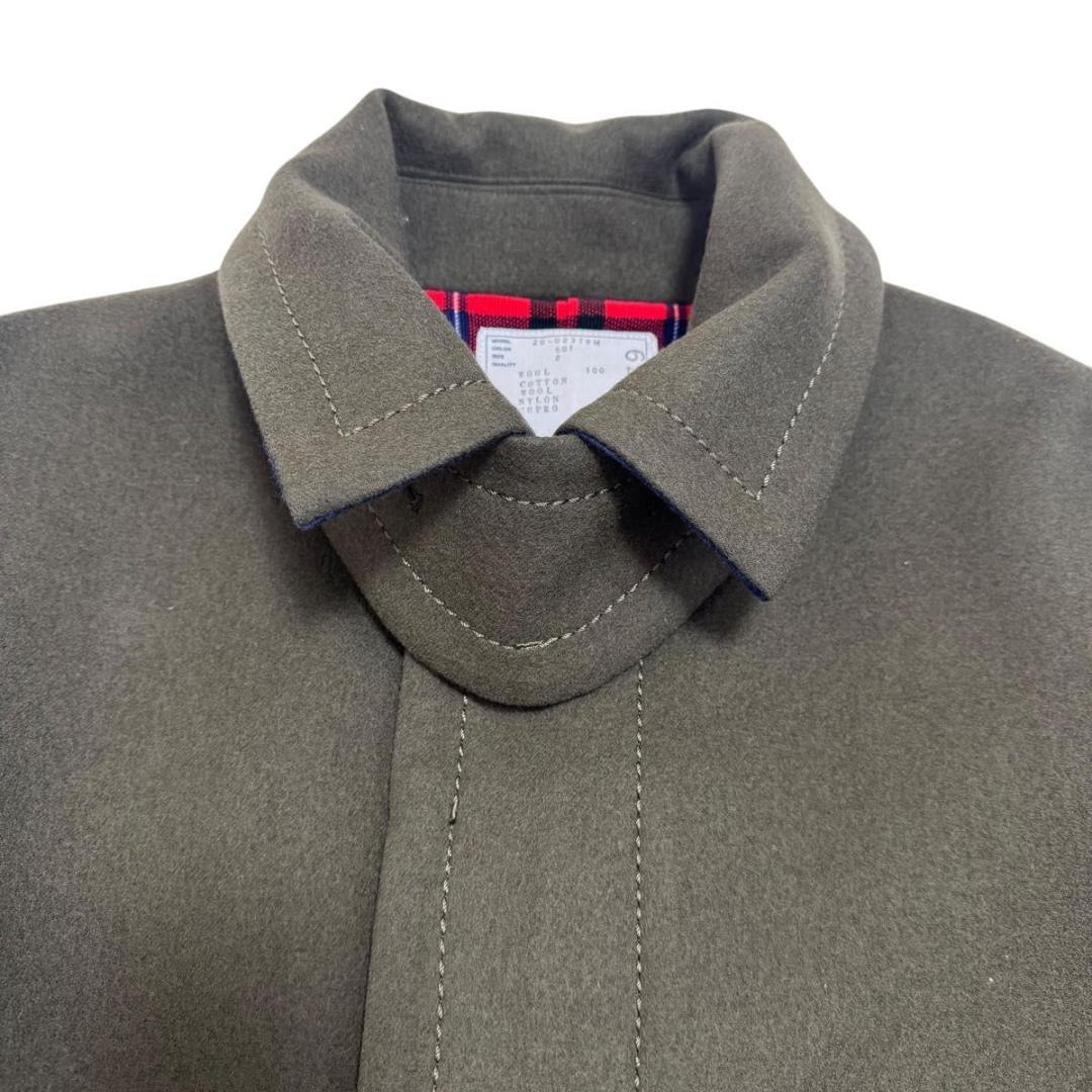 ほぼ新品✨sacai　メルトン　ロングコート　ミリタリー　裏地　チェック　2