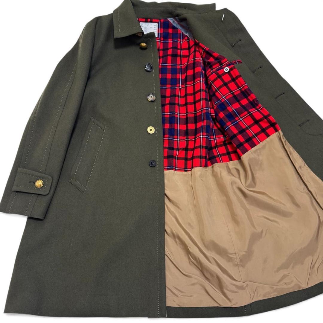 ほぼ新品✨sacai　メルトン　ロングコート　ミリタリー　裏地　チェック　2