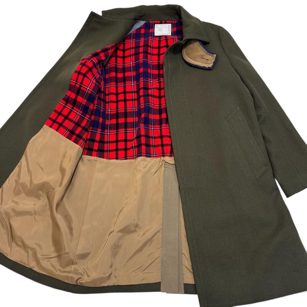 ほぼ新品✨sacai　メルトン　ロングコート　ミリタリー　裏地　チェック　2