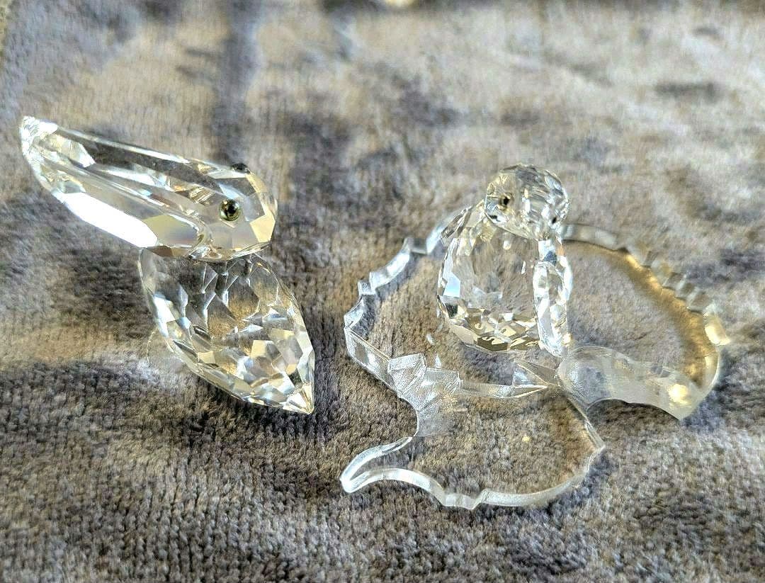 ❅冬の陽だまり スワロフスキー ペンギン台座付＆ペリカン2点セット クリスタル