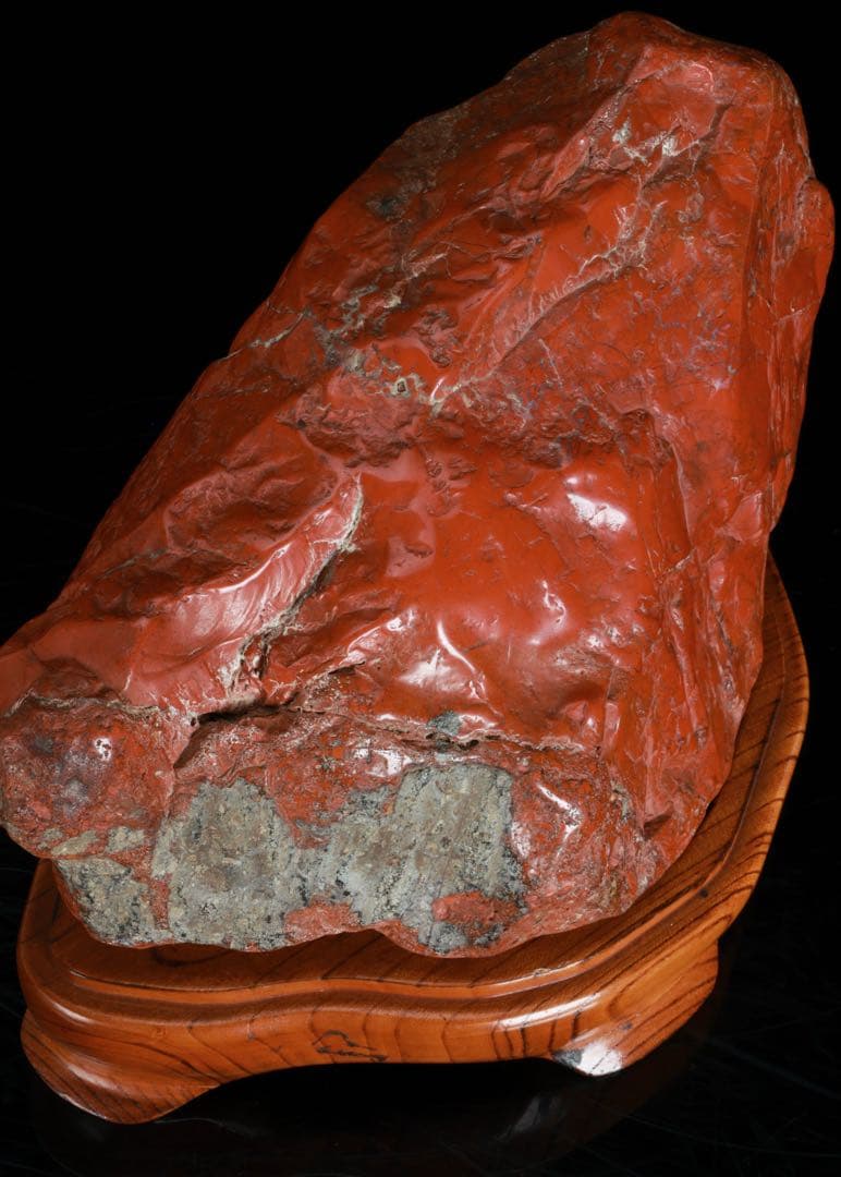 佐渡 赤玉石 赤石 碧玉 台座付 6.4kg 水石 鑑賞石 天然石 盆石 飾石