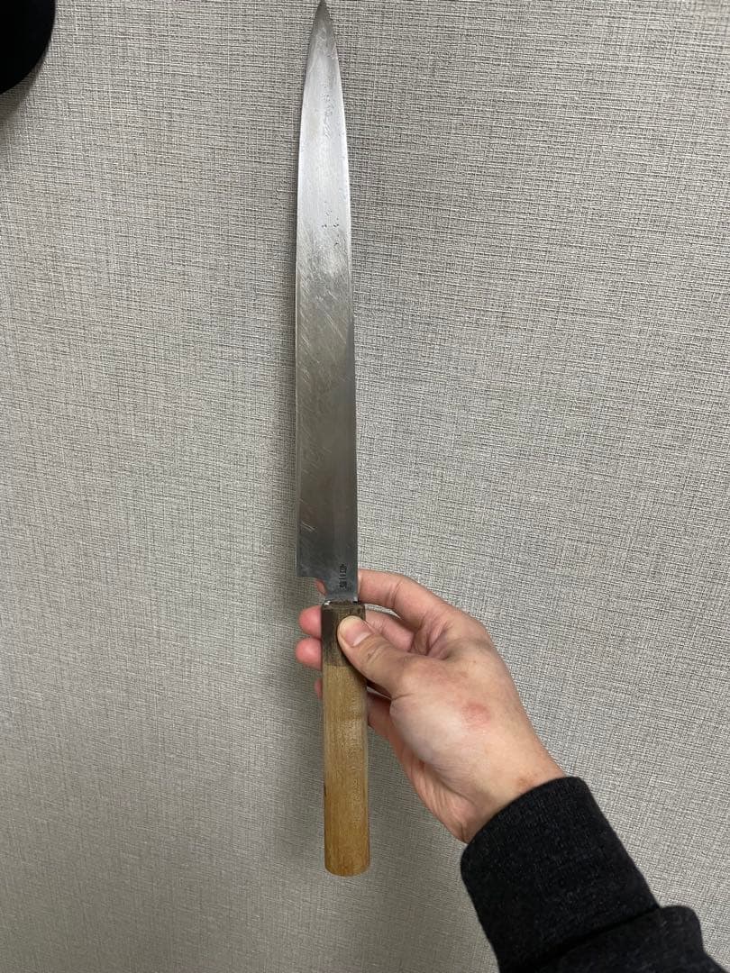 有次　柳刃包丁 白二鋼 木製ハンドル