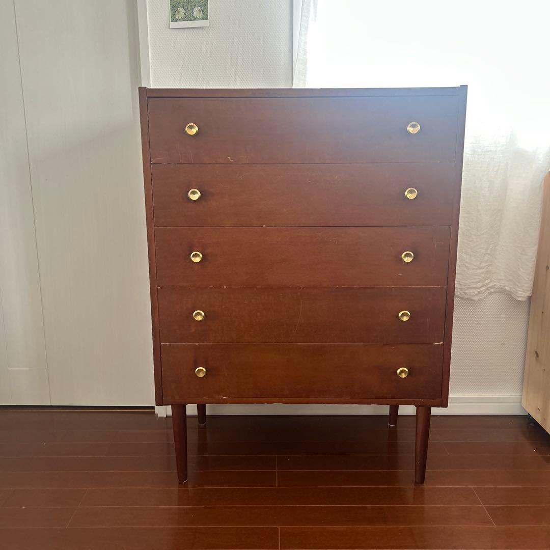 アンティーク木製チェスト5段引き出し