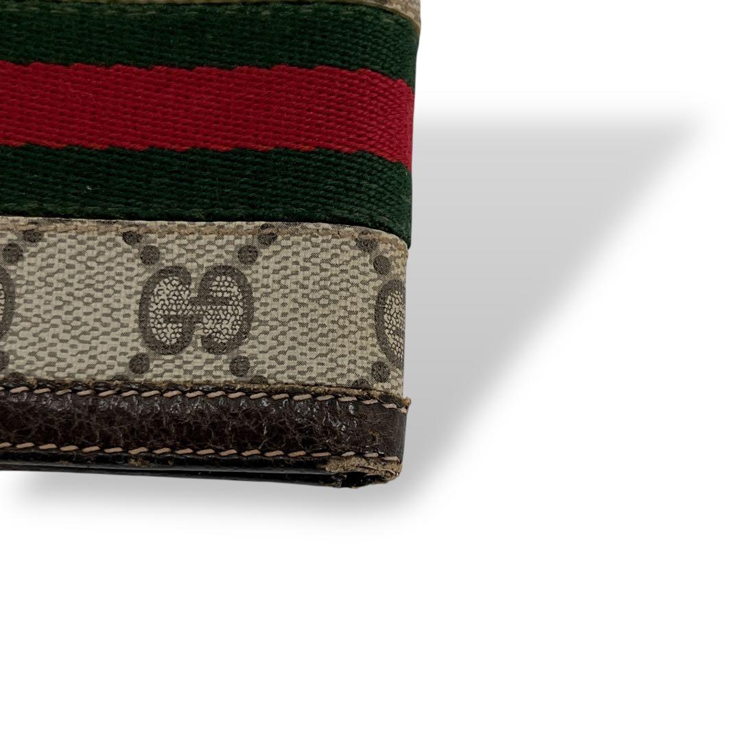 グッチ　二つ折り財布　お札入れ　シェリーライン　GGスプリーム　ベージュ　PVC