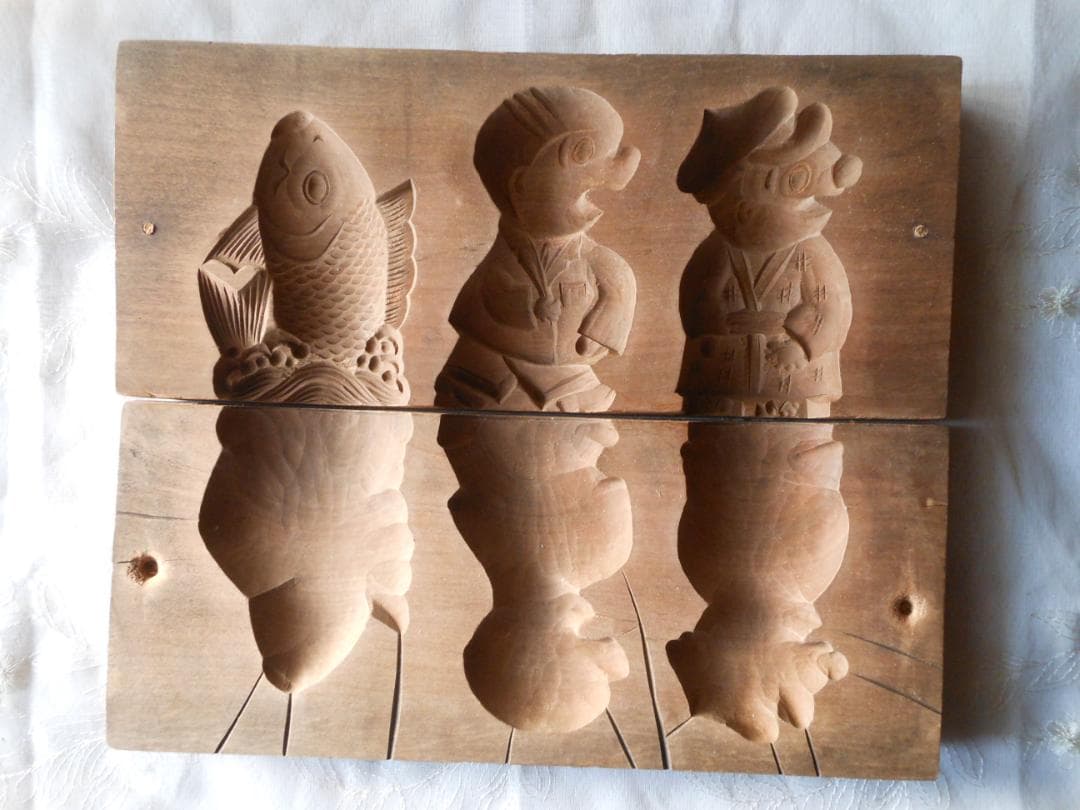 和菓子木型　菓子型　２枚合わせ　古道具　アンティーク