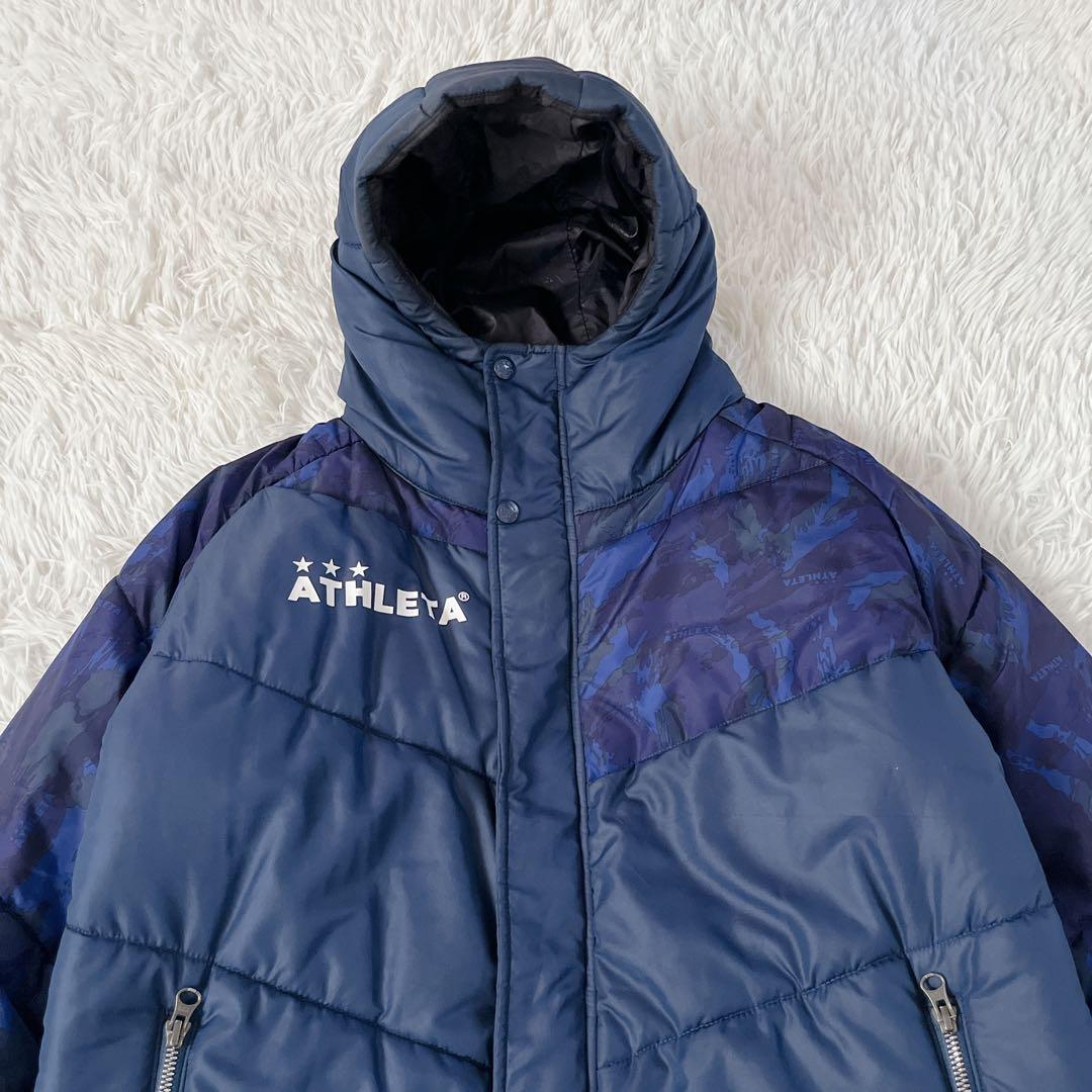 美品✨ATHLETA ベンチコート 迷彩切り替え フード付き 中綿ロングコート