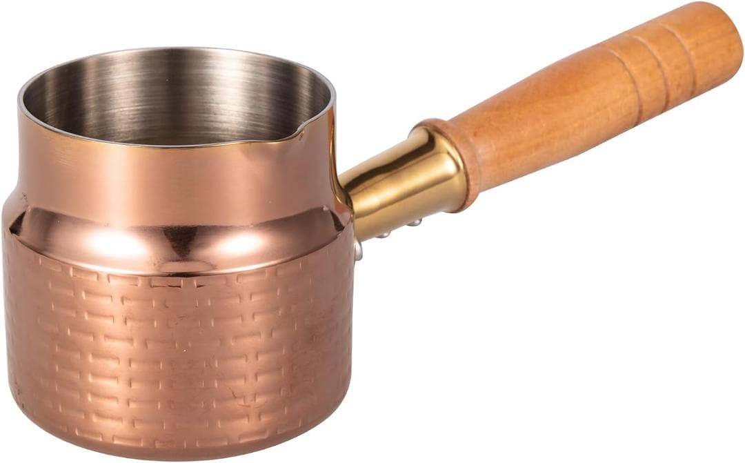 ステンレス製ソースパン、IH対応、400ml、目盛付き、アンティークゴールド色、