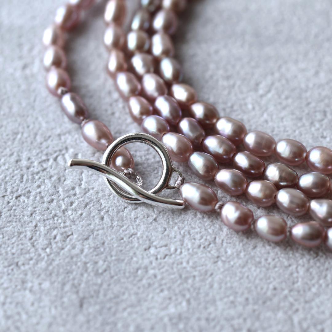 モーブピンクベビーパールロングネックレス　ベビーパール　ピンク　ロングネックレス