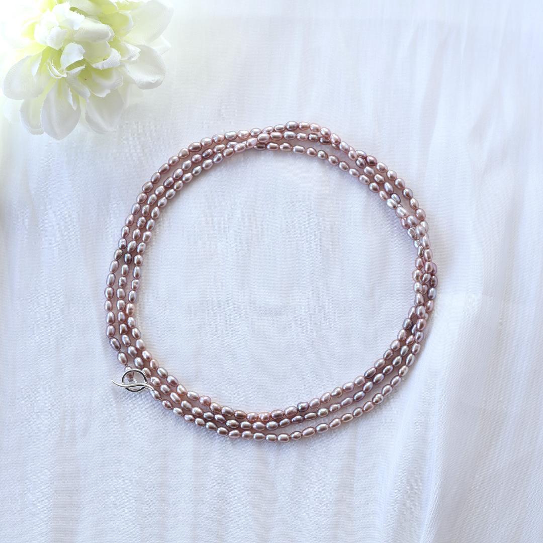 モーブピンクベビーパールロングネックレス　ベビーパール　ピンク　ロングネックレス