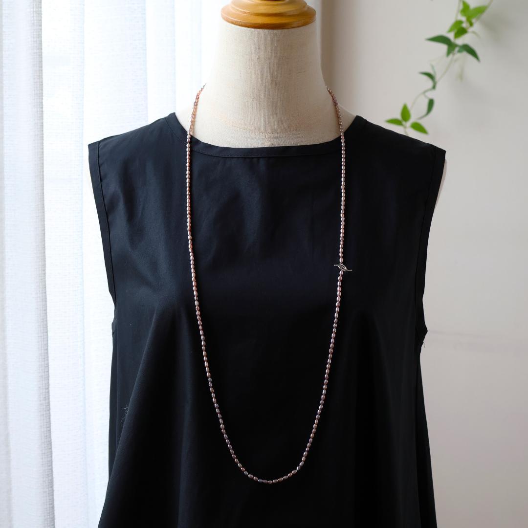 モーブピンクベビーパールロングネックレス　ベビーパール　ピンク　ロングネックレス