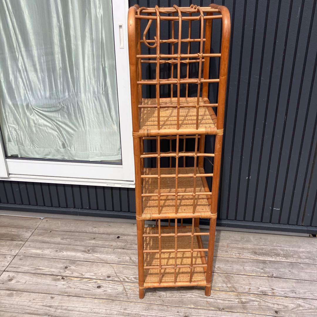 昭和レトロ アーチ型 3段ラタンラック オープンシェルフ 飾り棚 ディスプレイ