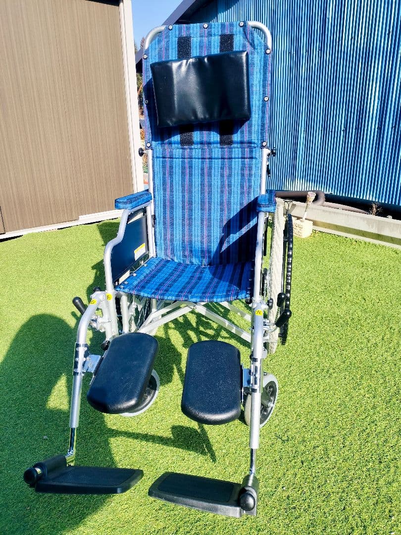カワムラサイクル アルミフレーム 自走兼介助用 リクライニング 青紫ストライプ